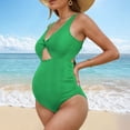 thumbnail image 2 of Rotm Swim Suit for Pregnant Women Seamless Maternity One Piece Swimsuit One Size Fits Bathing Suit Ribbed U-Shaped Back Pregnancy Swimwear Green,M, 2 of 6