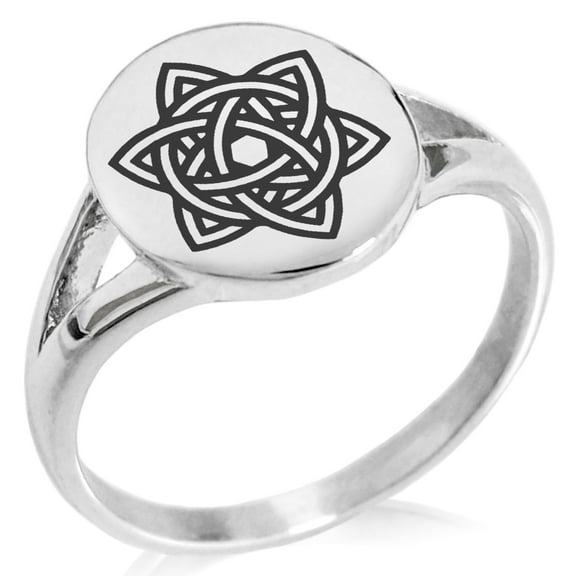 Stainless Steel Celtic Triquetra Eternity Star Knot Minimalist Oval Top Polished Statement Signet Ring