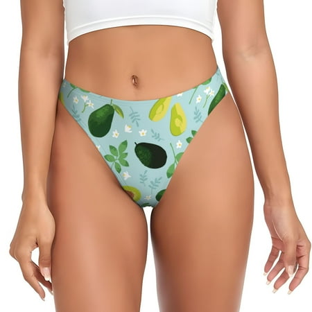 Qokaie Avocado Flowers And Leaves Printed Women s Cotton Thong Underwear  Sexy Breathable Panties G-string-X-Large