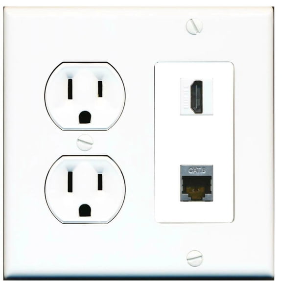 Ultra Spec Cables 15 Amp Round Power Outlet 1 Port HDMI 1 Cat6 Shielded Ethernet Wall Plate