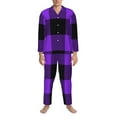 thumbnail image 3 of Naloa Purple Buffalo Plaid Men’s Pajamas Set - Long Sleeve Button Down Sleep Shirt and Pajama Bottoms Sleepwear Set-Large, 3 of 7