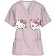 thumbnail image 1 of Uniforme d'Infirmière Kawaii, Hauts de Blouses Médicales pour Femmes, Imprimé Hello Kitty, Manches Courtes, Poches, 1 of 7
