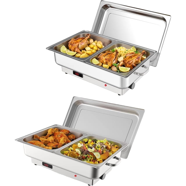 Ensemble de 2 Buffets Électriques Anti-Frottement, 2 x 4,5 Qt Serveurs et Réchauds Alimentaires, Réchauds Alimentaires Commerciaux en Acier Inoxydable pour Traiteur avec Affichage de Contrôle de Température pour Mariages, Fêtes et Festivals
