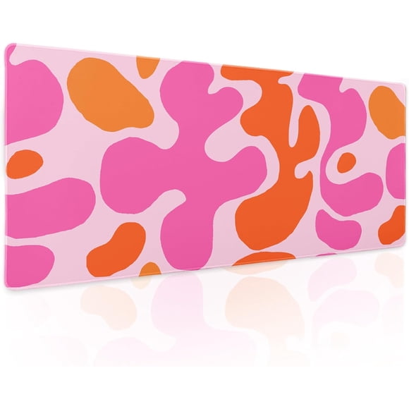 Pink Orange Cute Gaming Mouse Pad - Preppy Abstract Modern Geographic, Extended Large Desk Mat, Non-Slip Rubber Base, Stitched Edge, Perfect for Desktop Office PC, 31.5x11.8 Inch