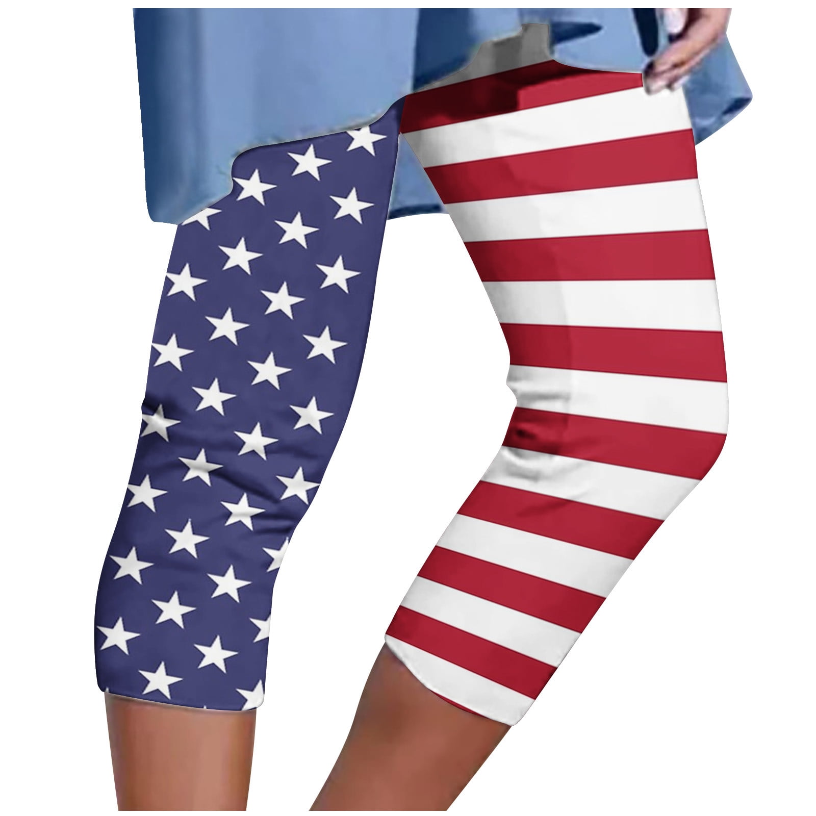 4th of July Capris for Women Novelty American Flag Print High Waist 7/8 ...
