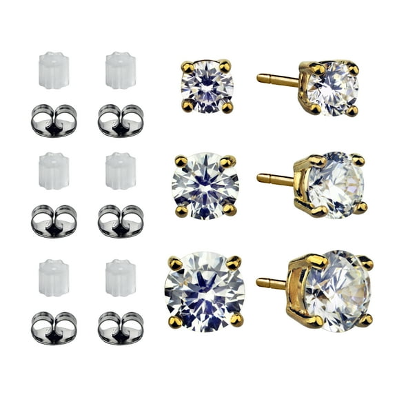 Brilliance Fine Jewelry Women's Simulated Diamond Round Earring Set in 14KT Gold Plated Sterling Silver