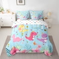 thumbnail image 2 of Homewish Dinosaurs Print 7pcs Bedding Comforter Set,Jungle Dino Queen Bedding Sets,Colorful Cartoon Daisy Queen Sheet Sets For Teens Boys,Luxury Bedroom Decor Reversible, 2 of 8