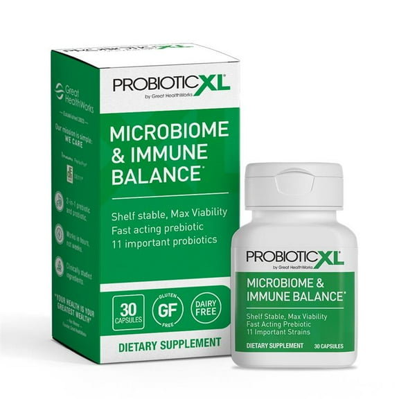 ProbioticXL - Probiotic & Prebiotic, Shelf Stable - Blend 11 Strains - Promote Healthy Gut Flora Growth, 12.5 Billion CFU - Non-GMO, Gluten-Free - 30 Veggie Caps