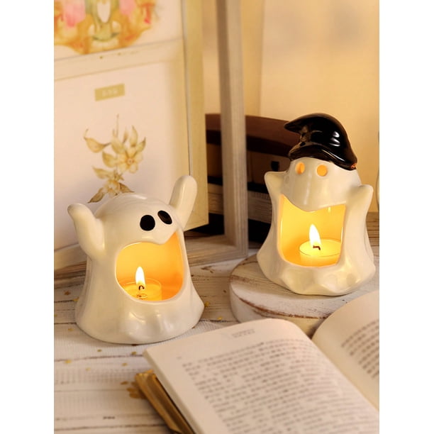 1 Cute Ghost Ceramic Candle Holder Ornament, (Candle Not Included) Aroma Candle Holder, Halloween Decorations, Decoration Props, Gifts, Ashtrays, Home