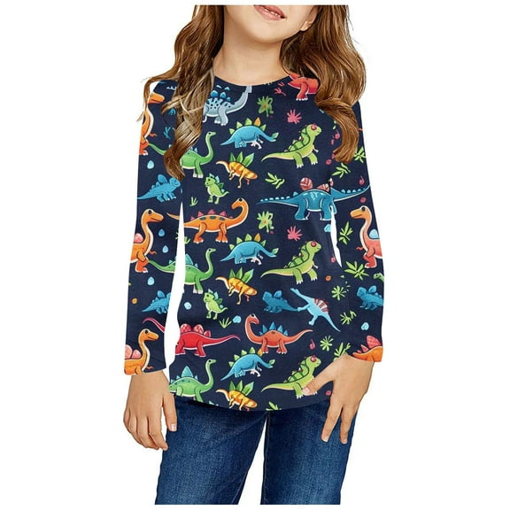 OKSALE Shirts for Boys Size 6 Fall Trendy Print Tees Kids Boys Girls Loose Fit Crew Neck Tops Girls Clothes Long Sleeve Tshirts