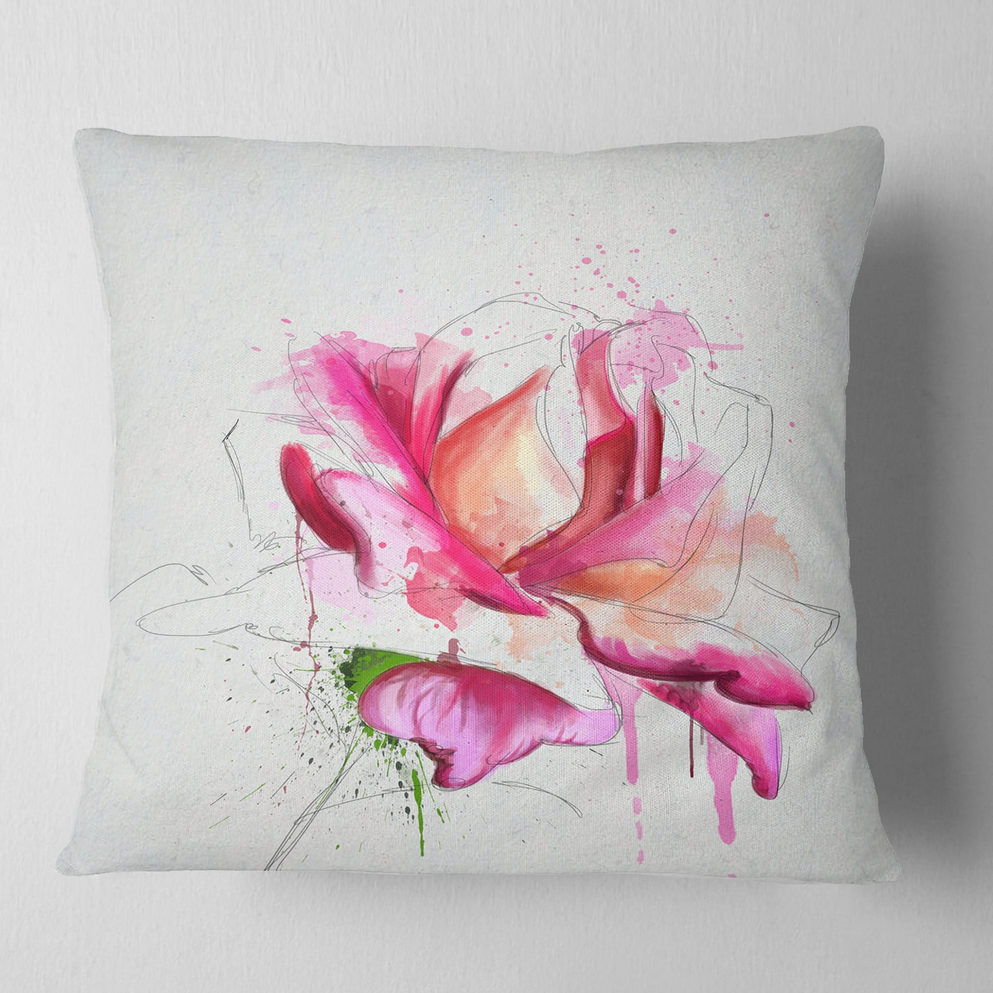 Designart Violet Watercolor Rose Sketch - Floral Throw Pillow - 16x16