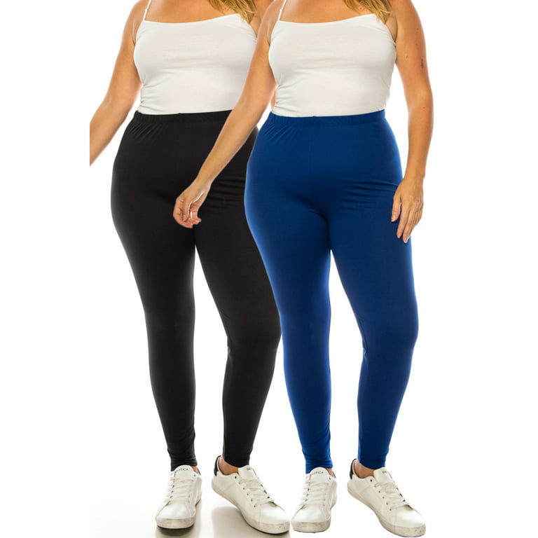 Women's Pack Of 2 Plus Size Leggings Navy, Blue/white One Size