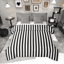 Manfei Geometric Vertical Stripe Twin Bedding Sets 7pcs, Boys White Black Bedding Comforter Set, Minimalist Simple Art Sheet Sets, Super Cozy Room Decor