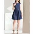 thumbnail image 5 of INSPIRE CHIC Women's Denim Belted Crew Neck Above Knee Cap Sleeve A-Line Dresses Blue XL, 5 of 6