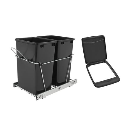 Rev A Shelf Double 35 Quart Sliding Pull Out Waste Bin & Flip Top Waste Bin Lid