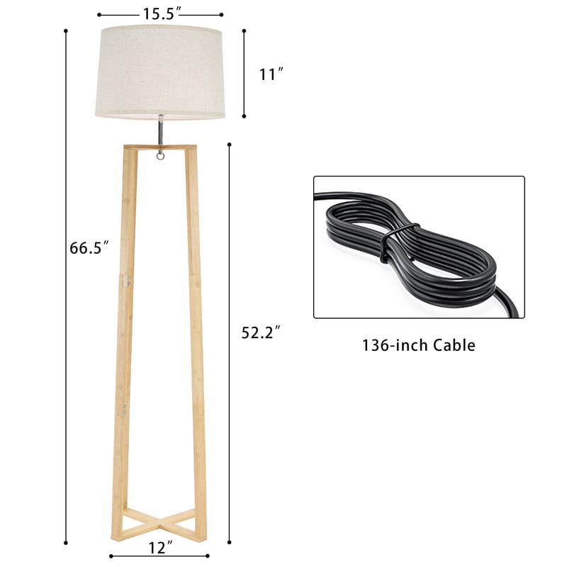 Booniture Bamboo Corner Floor Lamp for Living Room,Linen Shade Floor Lamps for Bedroom,Rustic Standing Lamp for Dining Room and House Décor with E26 Base Nature