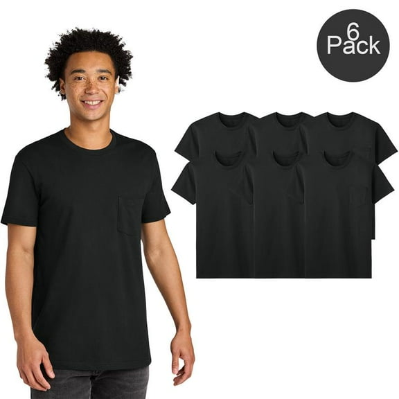 Gildan Ultra Cotton Pocket T-Shirt, Men's Short Sleeve Crew Neck Classic Tee, Black, S, 6 Pack