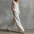 thumbnail image 4 of QSAWXQZ Women's Cotton Linen 2pc Outfit Sets Striped V Neck Sleeveless Tank Top Elastic Waist Wide Leg Pants with Pockets Casual for Summer 3XL, 4 of 6