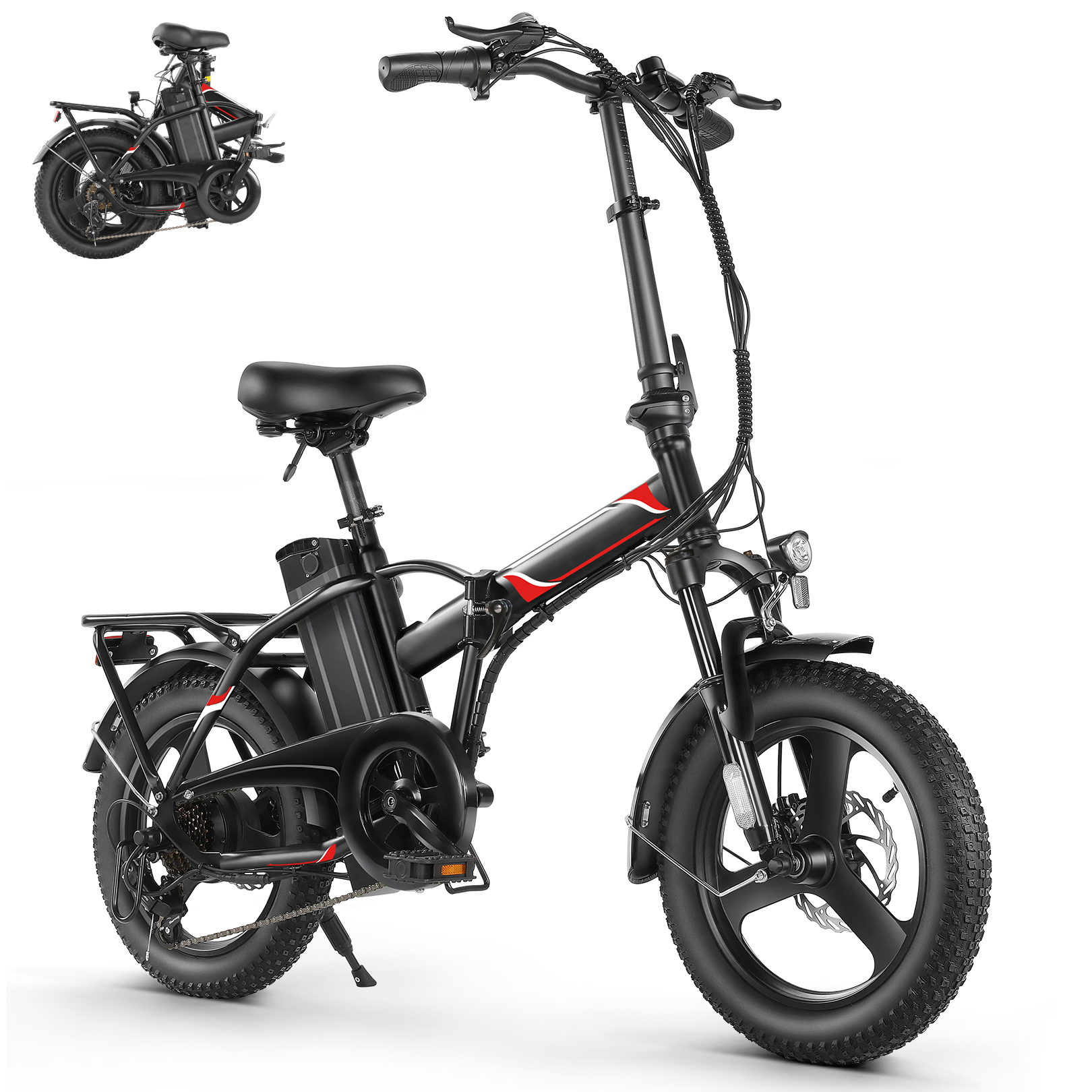 Elifine 350W Folding Electric Bike,16"×3 Fat Tire Electric Bicycle, 48V 7.8Ah Removable Battery City Cruiser Ebike with LCD Display,Electric Commuter Bike for Adults