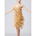 thumbnail image 5 of Kaerm Women's 1920s Flapper Dress Spaghetti Straps Sequin Fringe Latin Dance Dress Party Dancewear Gold L, 5 of 7