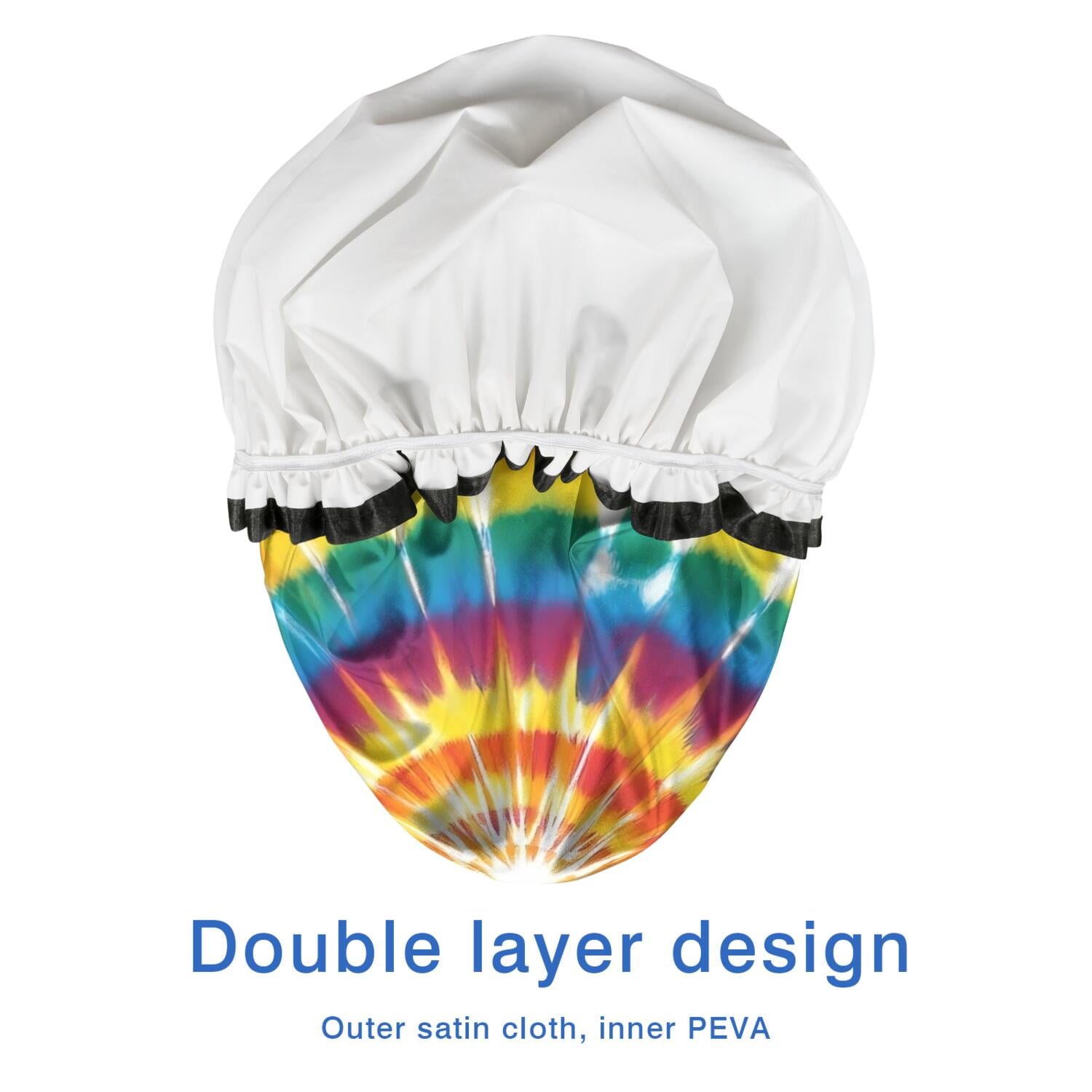 Shower Caps,Tie Dye Color Burst Pattern Waterproof Shower Cap for Women 4 Pieces,Double Reusable Hair Cover for Shower PEVA Elastic Stretch Hem
