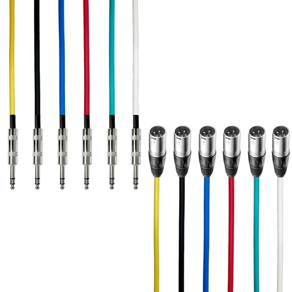 AxcessAbles XLR Male to 1/4" TRS Speaker 15ft Color Cable Pack |15ft Patch Cable Audio Cords | Balanced Speaker, Microphone Snake