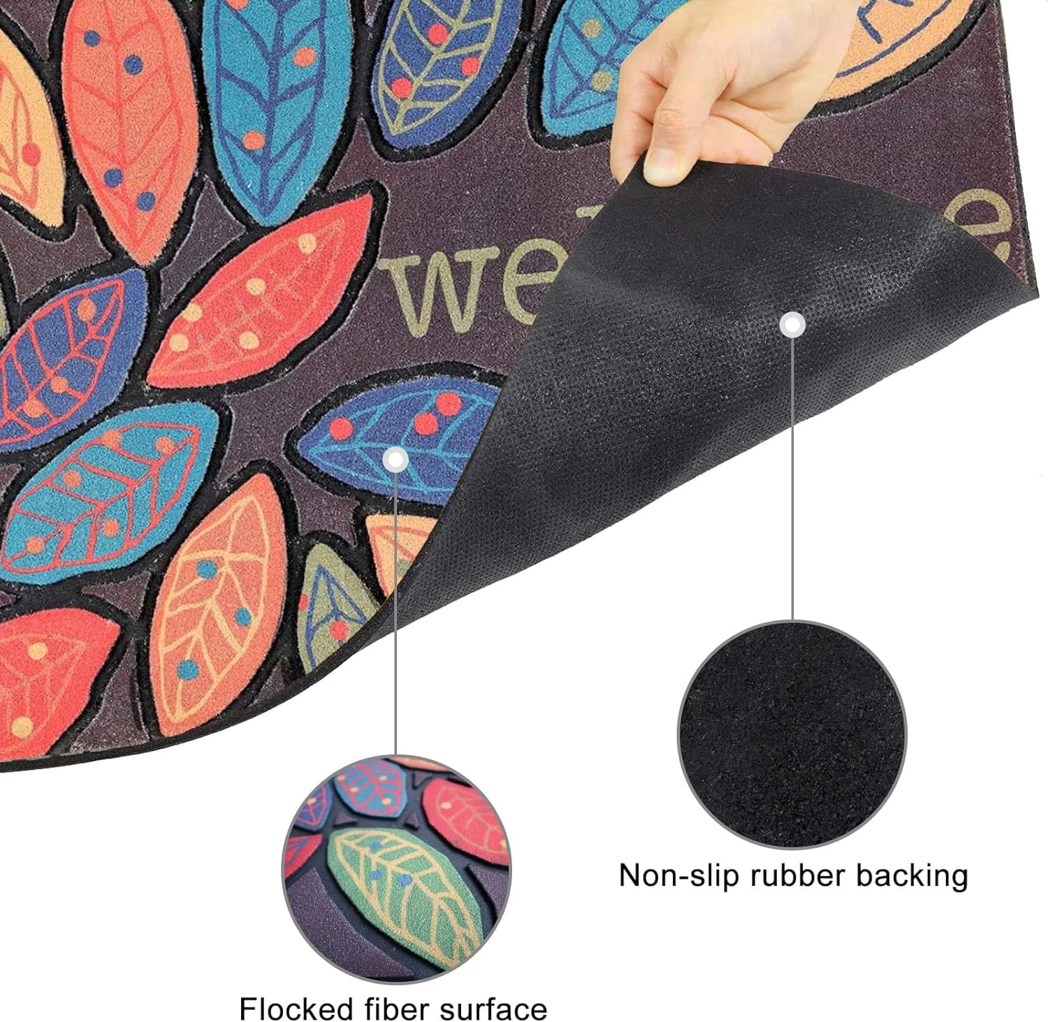 Door Mat Welcome Mat 17x 30 Inch Front Door Mat Outdoor for Home Entrance Outdoor Mat for Outside Entry Way Doormat Entry Rugs, Heavy Duty Non Slip Rubber Back Low Profile, Leaves
