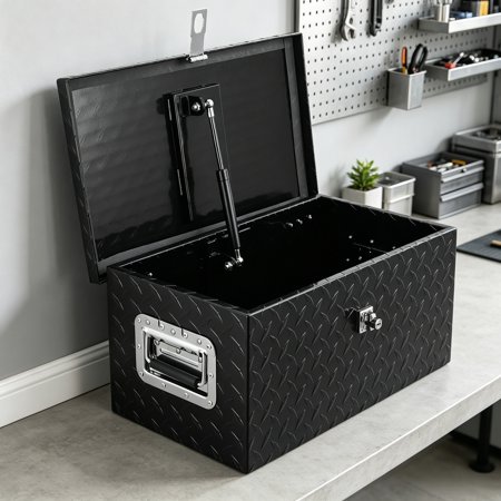 Aluminum Diamond Plate Truck Bed Tool Box Waterproof Storage Chest with Lock Keys and Side Handles Portable Organizer for Pickup RV Trailer Van