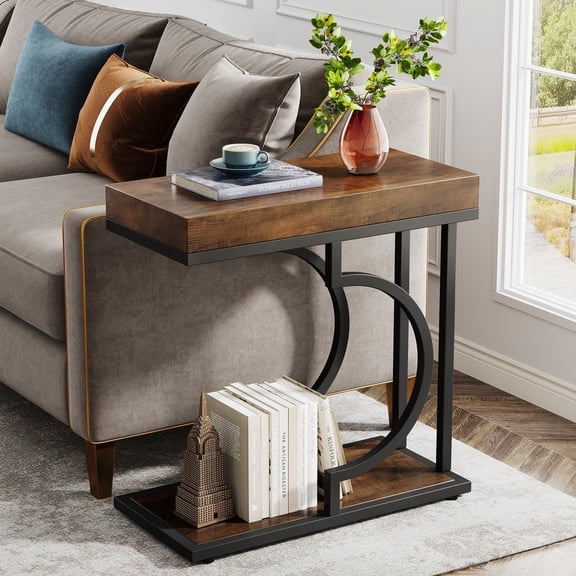 Tribesigns Narrow Side Table Brown Black Side Table C Shaped End Table