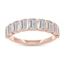1 Carat IGI Certified Lab Grown Diamond Anniversary Band Ring For Women | 10K Solid Rose Gold |Emerald Shape Bezel Set 9 Stone Half Eternity Wedding Band Ring Size-6.5