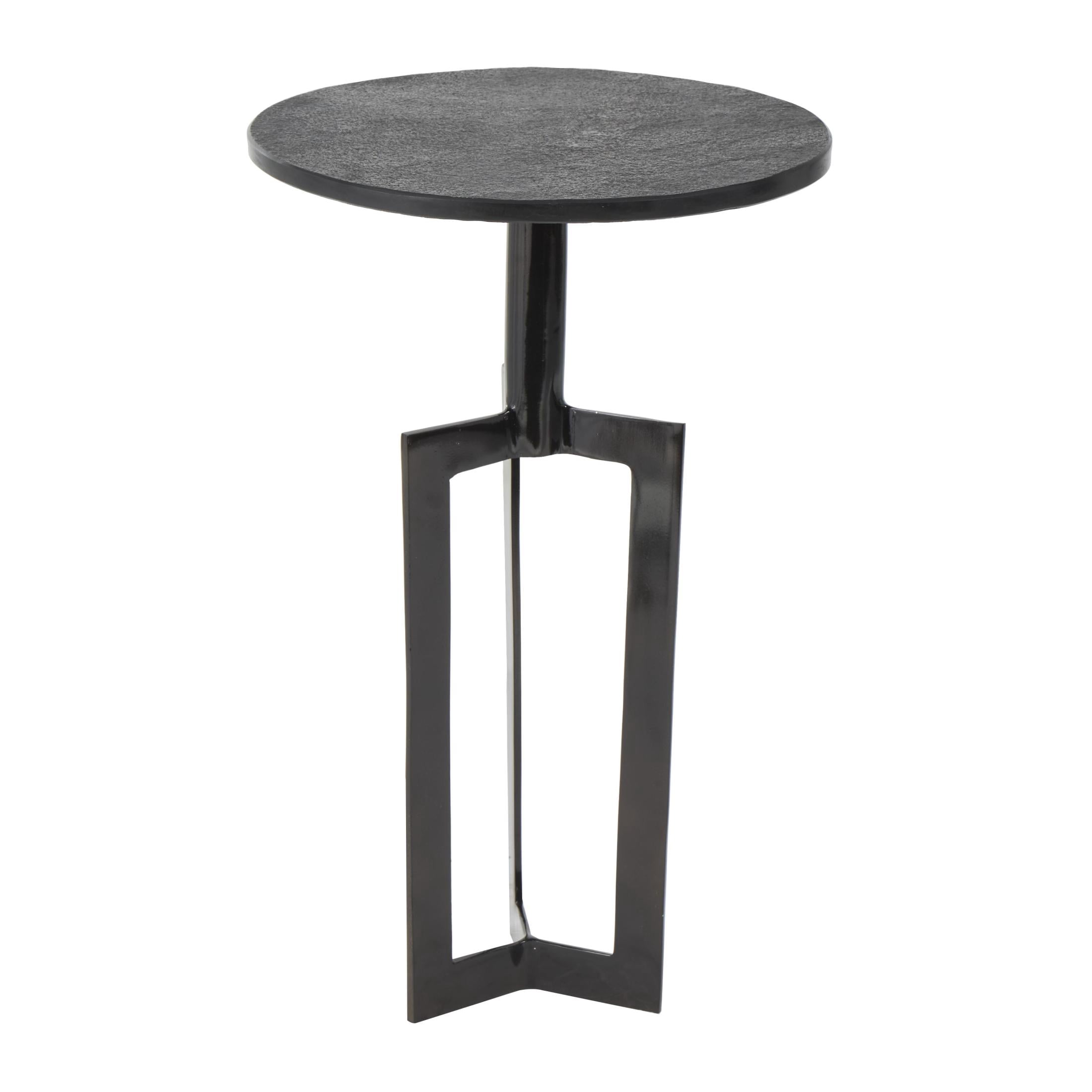 DecMode 16" x 24" Black Aluminum Metal Tripod Shaped Accent Table with Black Marble Tabletops, 3-Pieces