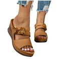 thumbnail image 6 of Brown Feminine Durable Spring Summer Footwear Lotus Round Toe Open Toe And One Foot Wedge Heel Thick Soled Perfect For Fishing And Boating, 6 of 9