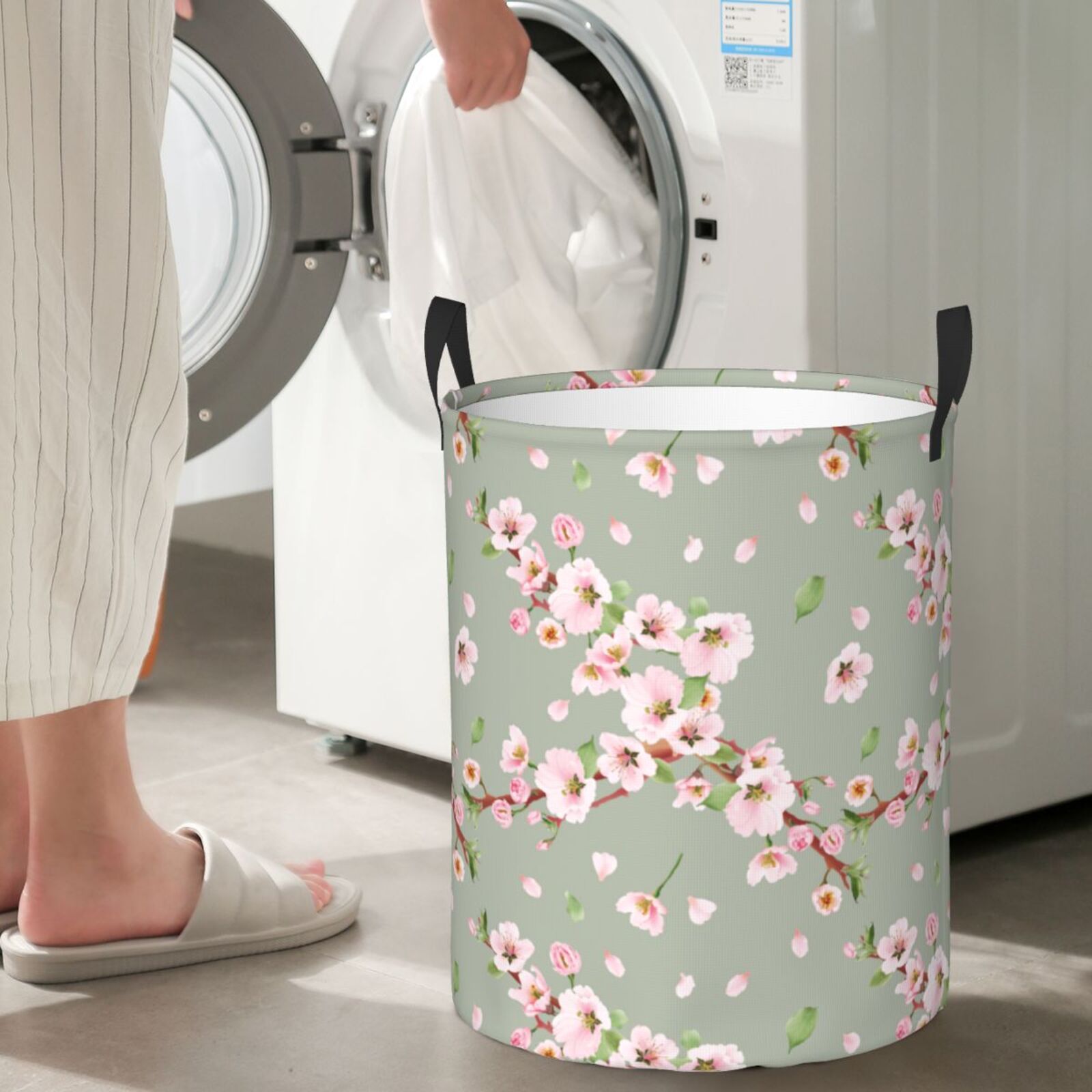 Large Laundry Basket with Handles - Elegant berry blossom Kids Baby Dirty Clothes Laundry Hamper for Bedroom Aesthetic