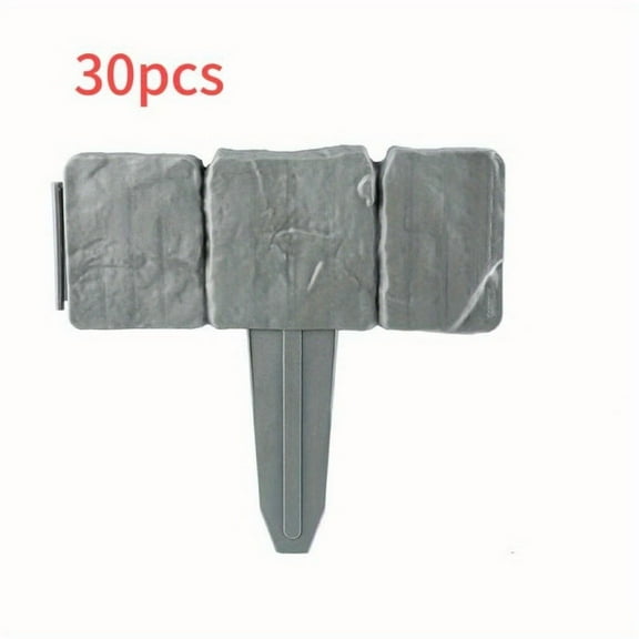 30pcs Interlocking Plastic Garden Edging Fence - Stone Effect Border for Flower Beds, Lawn & Patio Decoration, Easy Install, Fence Deco
