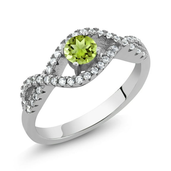 Gem Stone King 0.99 Ct Round Green Peridot 925 Sterling Silver Infinity Ring (Size 9)