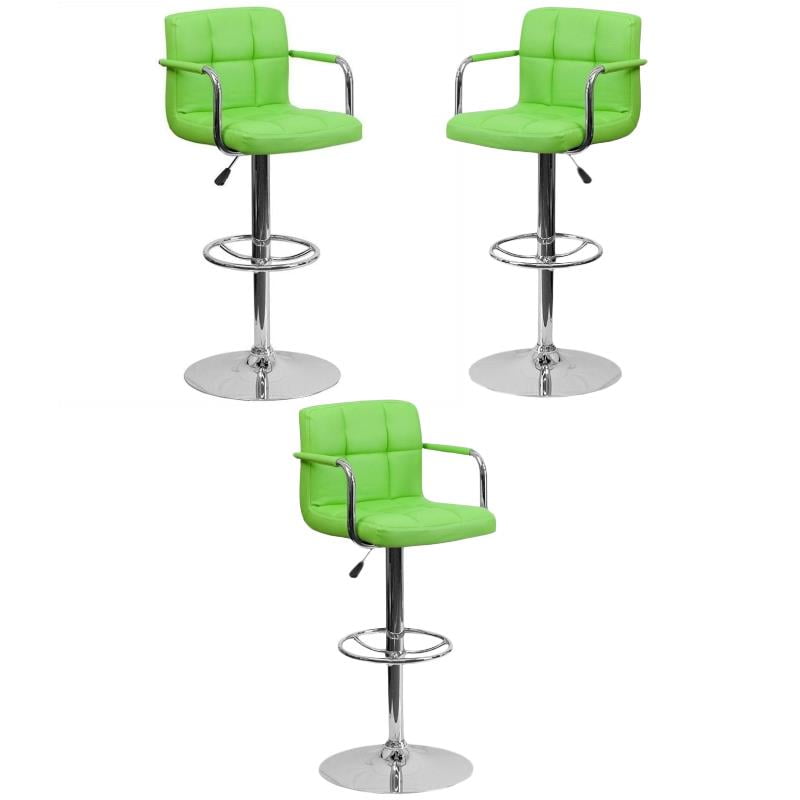 Home Square Quilted Bar Stool with Arms in Green Finish Set of 3
