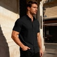 thumbnail image 3 of Kixjoy Black Shirts for Men Short Sleeve Button Down Big and Tall T Shirts Collared Casual Cozy Dress Shirt Lightweight Basic Trendy T-Shirts with Pockets, Black 3XL, 3 of 5