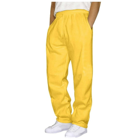 Ediodpoh Mens Hop Pants Casual Solid Color Track Workout Pants with Pocket Pants for Men Yellow XL