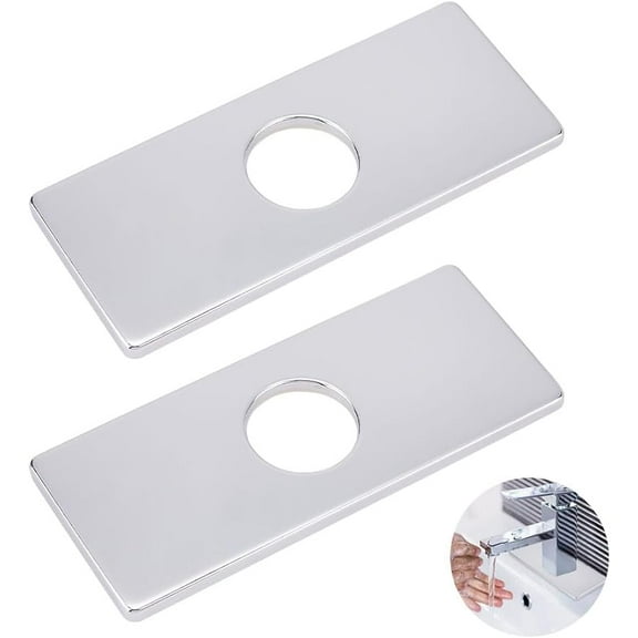 2Pcs Silver Cover Deck Plates 1.4 Inch Hole Rectangle Cover Deck Plate 6.3 Inch Long Faucet Escutcheon Faucet Hole Cover
