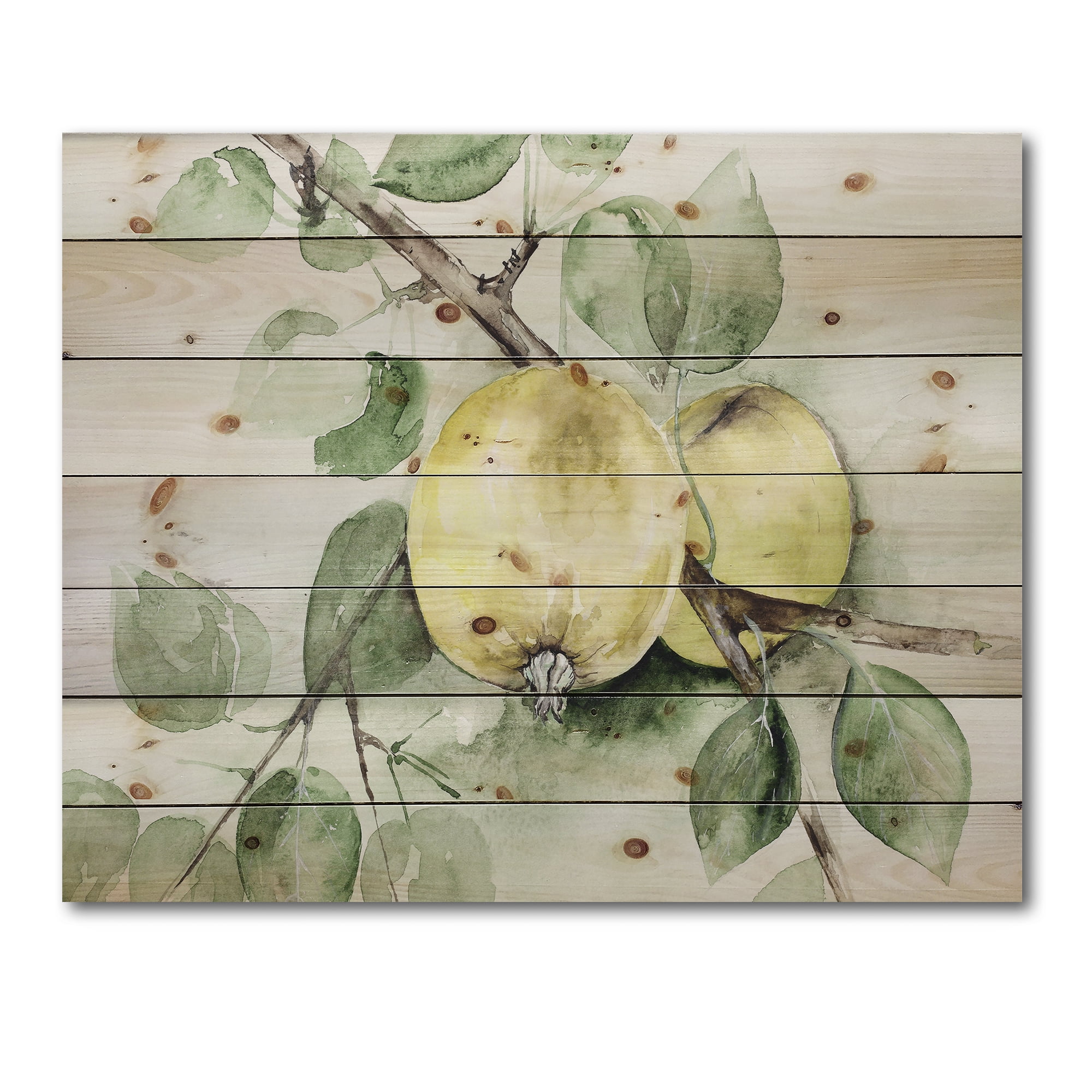 Designart 'Ancient Green Appels' Farmhouse Print on Natural Pine Wood