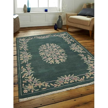 - Rugsotic Carpets Hand Knotted Persian Wool 4'x6' Area Rug Oriental Abushan Green PR0003