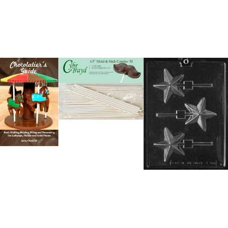 

Cybrtrayd 45St50Bk-M157 Star Lolly Miscellaneous Chocolate Candy Mold with 50 4.5-Inch Lollipop Sticks and Chocolatier s Guide