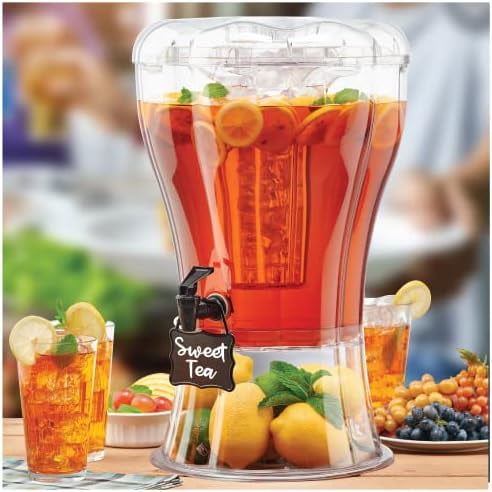 3.5 Gallon Clear Drink Dispenser - Built In Ice Cone and Spigot for Easy Pouring - Party-Perfect Serving Station with Chalk Board Tag
