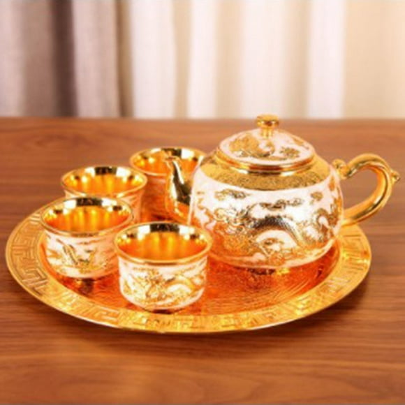 Juego de teteras de Aleación de zinc perfecl con Bandeja y 4 Tazas de té