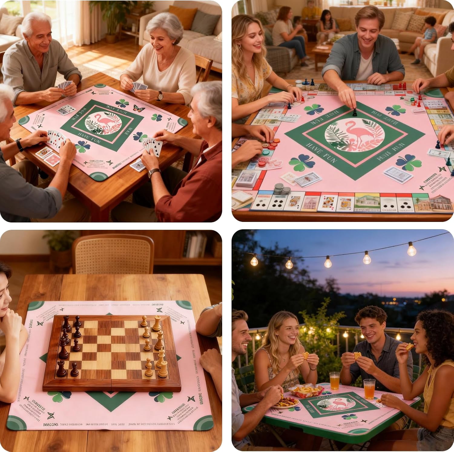 Mahjong Mat Non-Slip 31.5x31.5 Inch | Noise Reduction Game Table Mat with Carrying Bag - for Mahjong, Board Games, Dominoes, Poker Cards, Tabletop Gaming（Pink/Flamingo）
