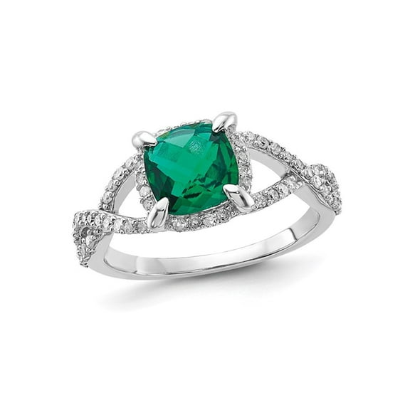 1.30 Carat (Ctw) Lab-Created Emerald Ring in Sterling Silver with Diamonds - SIZE 7.0