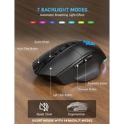 Wireless Keyboard and Mouse Combo - Ergonomic Wave Rechargeable Keyboard with Soft Leather Wrist Rest, RGB Backlit -Black