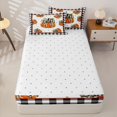 thumbnail image 4 of Manfei Watercolor Pumpkin Print Zipper Twin Comforter Sets with Fitted Sheet and 2 Pillowcases,Harvest Pumpkin Print Zipper Bedding Set,Reversible,4 Pieces, 4 of 7