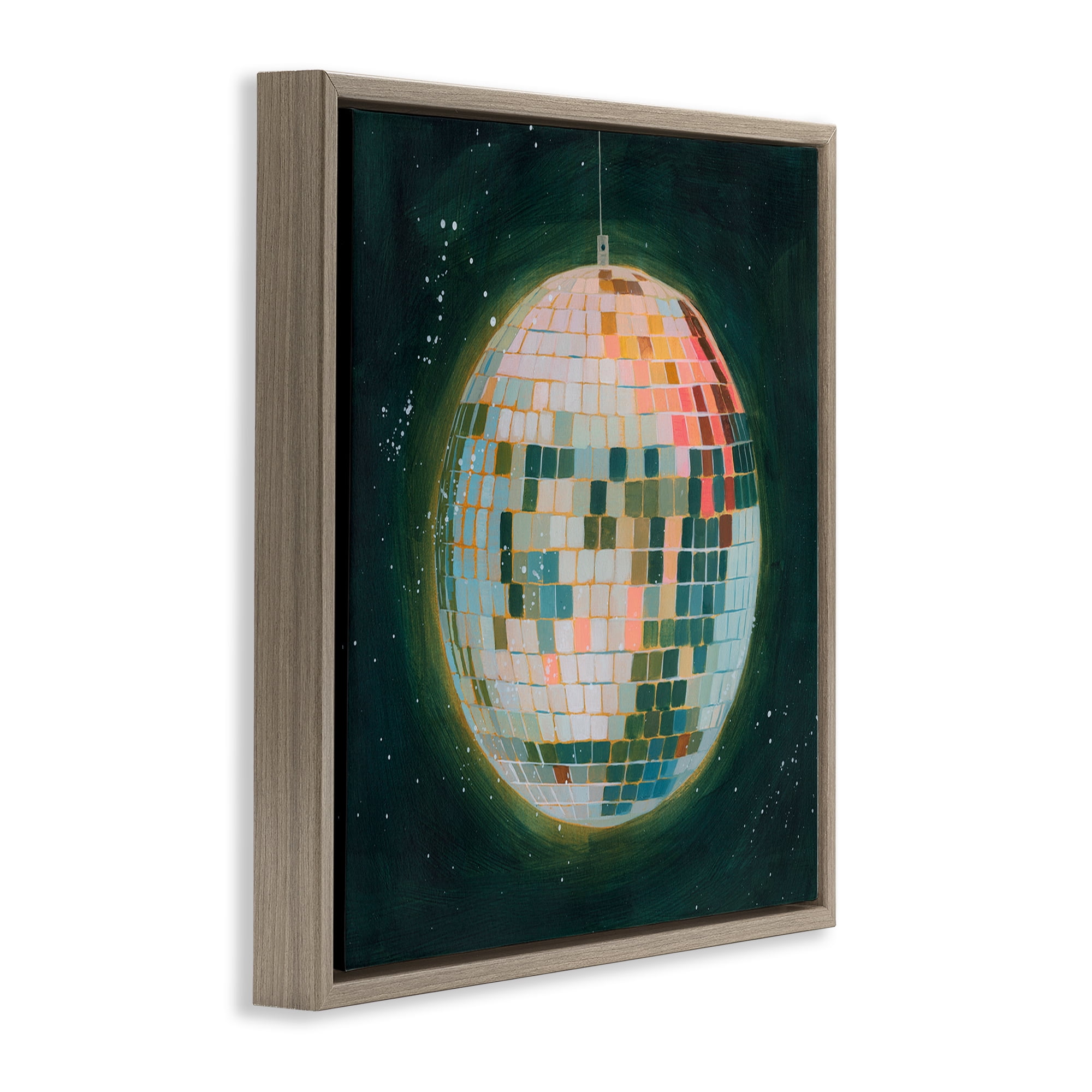 Stupell Industries Disco Ball in Space Entertainment Painting Brown Floater Framed Canvas Art Print Wall Art, 25 x 25