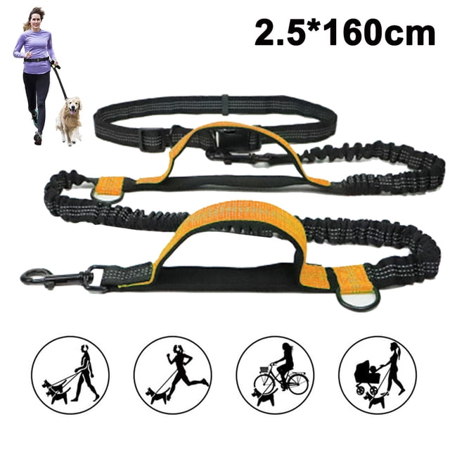 Correa para perro, correa para perro manos libres mejorada con dos cuerdas elásticas, correa larga de nailon para perro con cinturón ajustable para correr, 0126